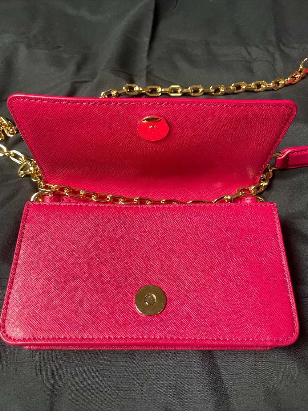 Tory Burch Fuchsia Pink Perforated Saffiano Crossbody Bag Gold Chain Hot Pink - Picture 7 of 10